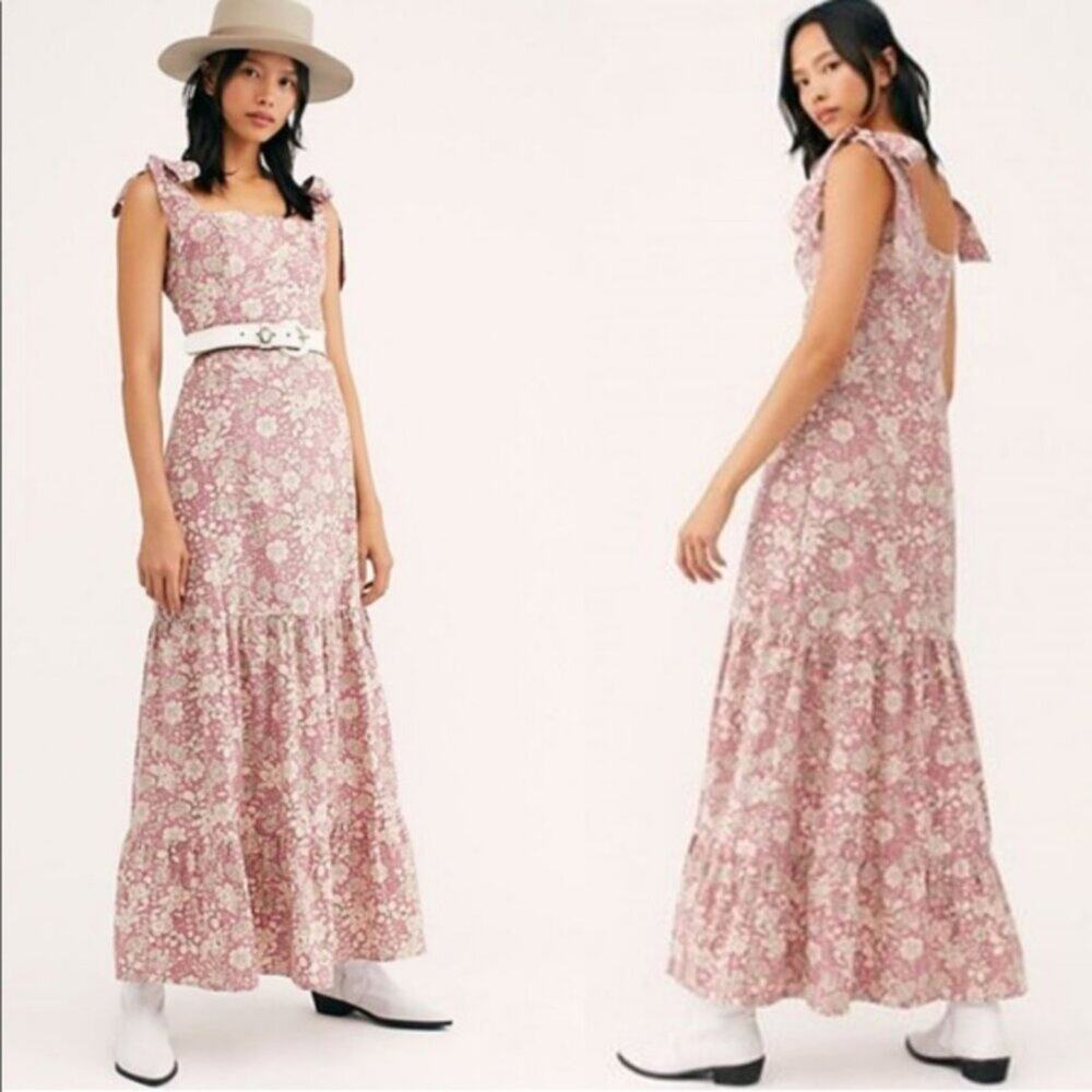 Free People Tiered Maxi Dress WOMENS SMALL Pink Floral In the Fields Cottagecore